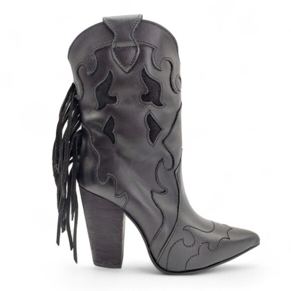 Dingo Women's Size 7 M Black Lady's Night Fringe Leather Western Ankle Booties - Picture 5 of 13